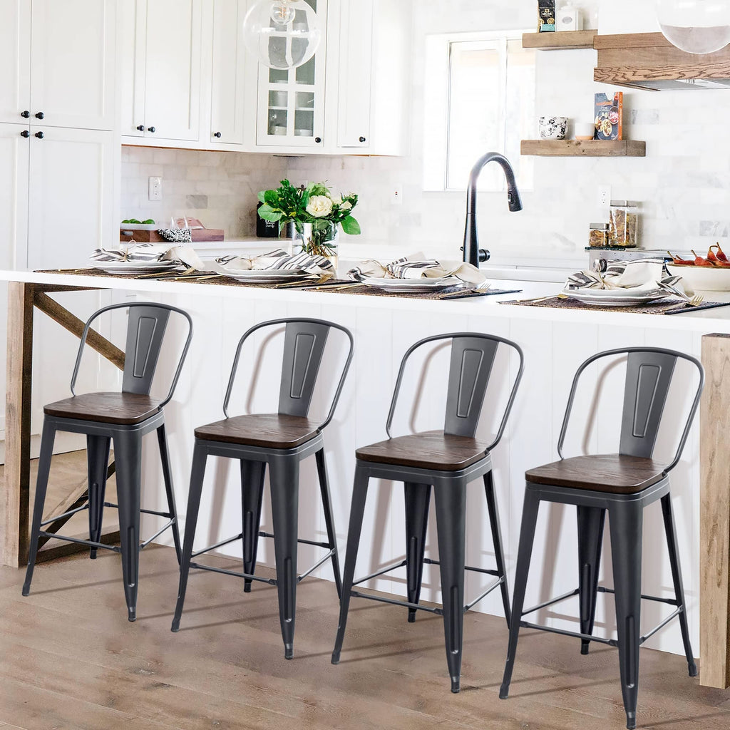 Andeworld farmhouse bar stools ,counter height bar stools set of 4 - Set of 4