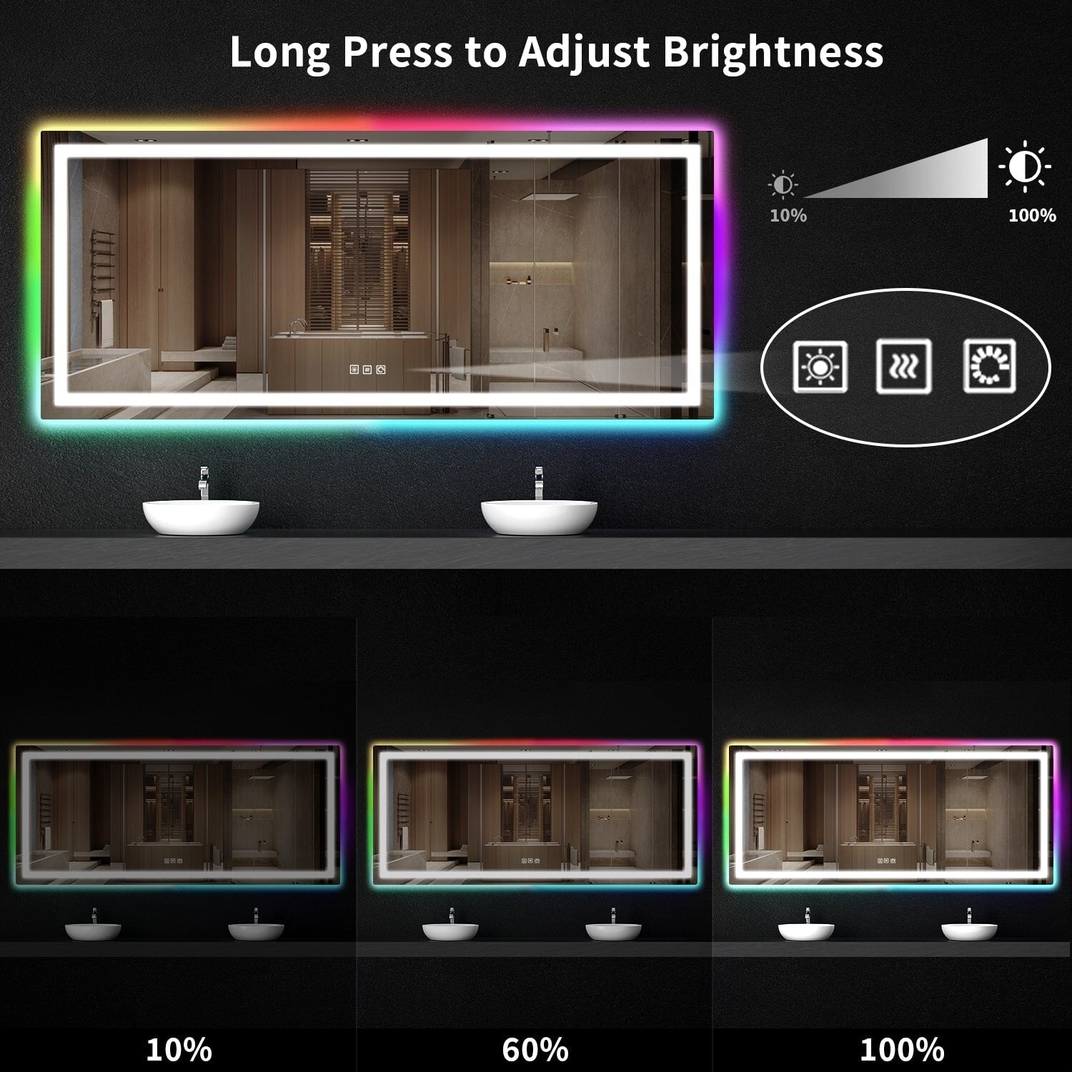 Anti-Fog RGB Backlit & LED Frontlit Bathroom Mirror