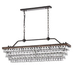 Antique Bronze 6-Light Rectangular Kitchen Island Lighting with Crystal Hanging - Antique Bronze
