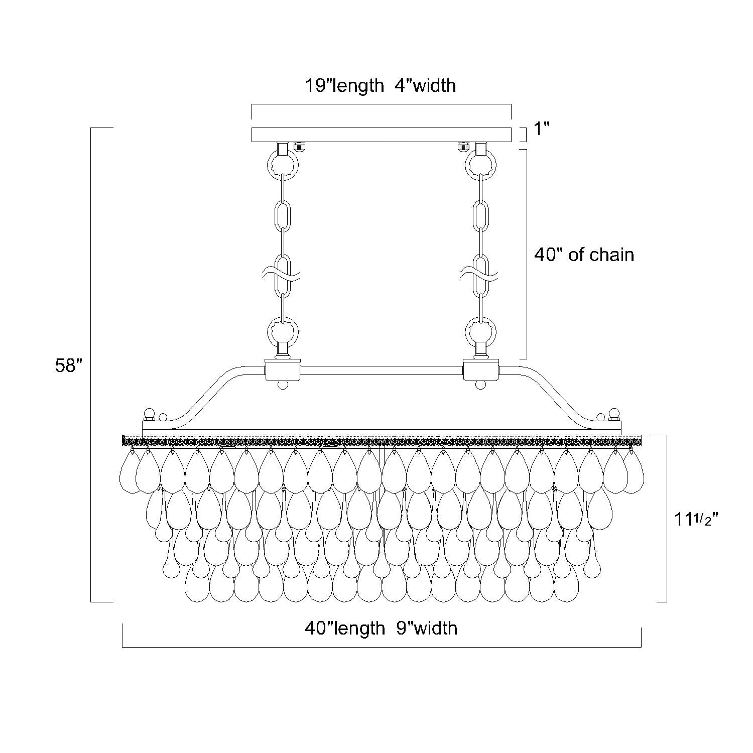 Antique Bronze 6-Light Rectangular Kitchen Island Lighting with Crystal Hanging - Antique Bronze