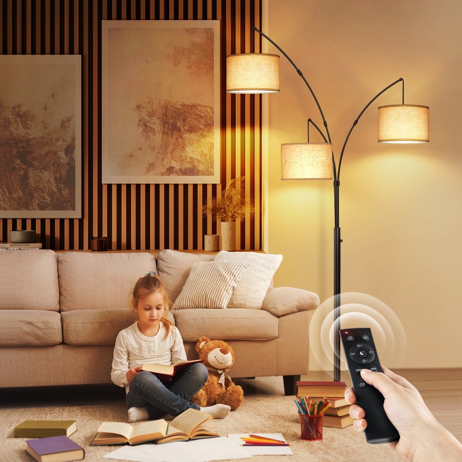 Arc LED Floor Lamp Dimmable Modern Black 3 Light Arched Tall Floor Lamp