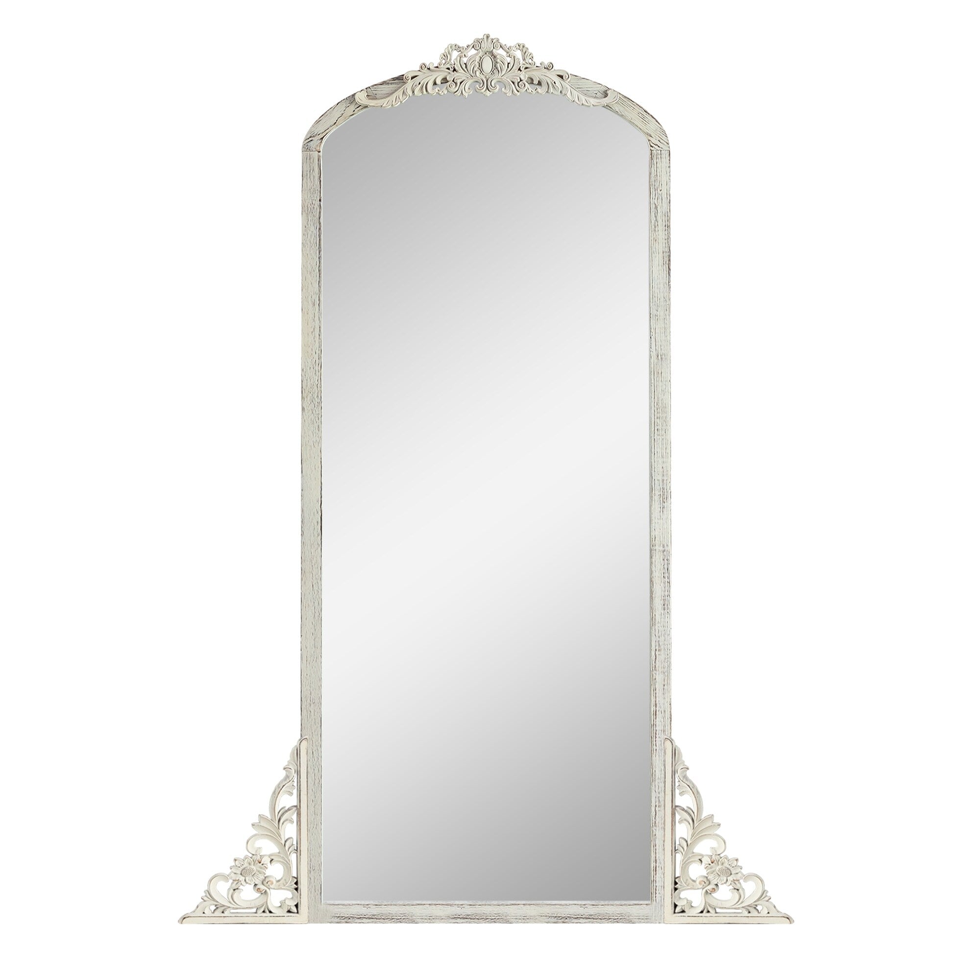 Arched Full-Length Solid Wood Carving Floor Mirror