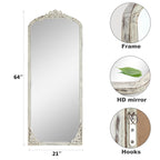 Arched Full-Length Solid Wood Carving Floor Mirror
