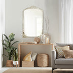 Arched Full-Length Solid Wood Carving Floor Mirror