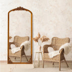 Arched Full-Length Solid Wood Carving Floor Mirror
