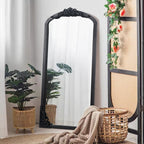 Arched Full-Length Solid Wood Carving Floor Mirror
