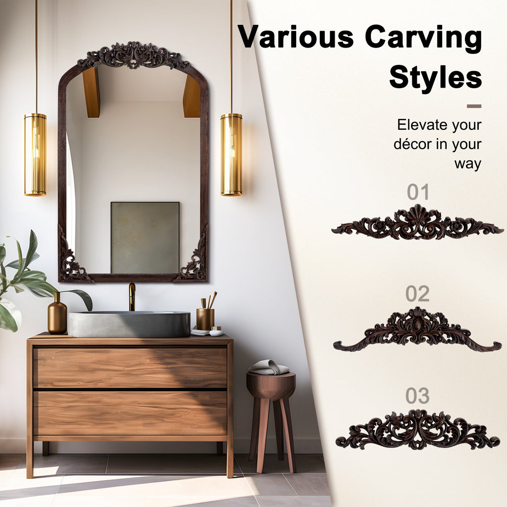 Arched Full-Length Solid Wood Carving Floor Mirror
