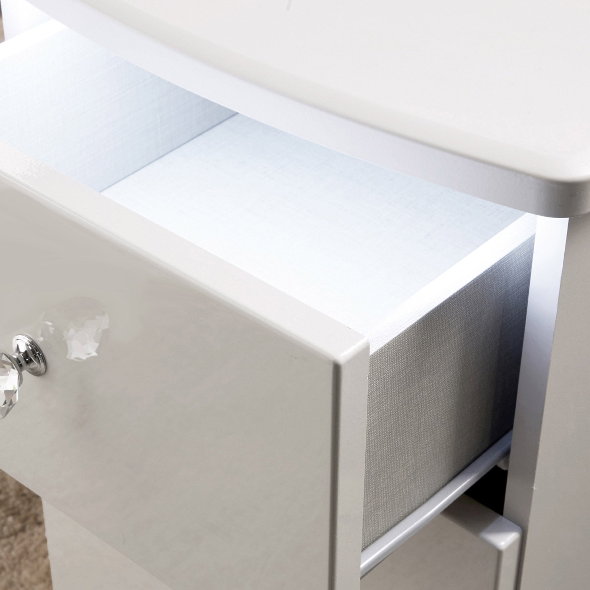 Commode profonde Aria blanche brillante avec éclairage LED, 3 tiroirs