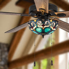 Astrid River of Goods Multicolored Oil-Rubbed Bronze and Stained Glass 3-Light 52-Inch Ceiling Fan - 52 x 52 x 14.75/19.75