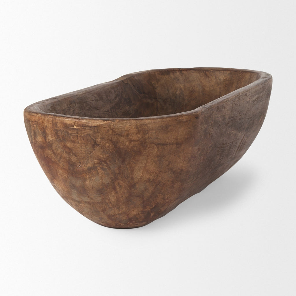 Athena Extra Large Oblong Black-Brown Reclaimed Wood Bowl - 26.0L x 10.0W x 7.0H