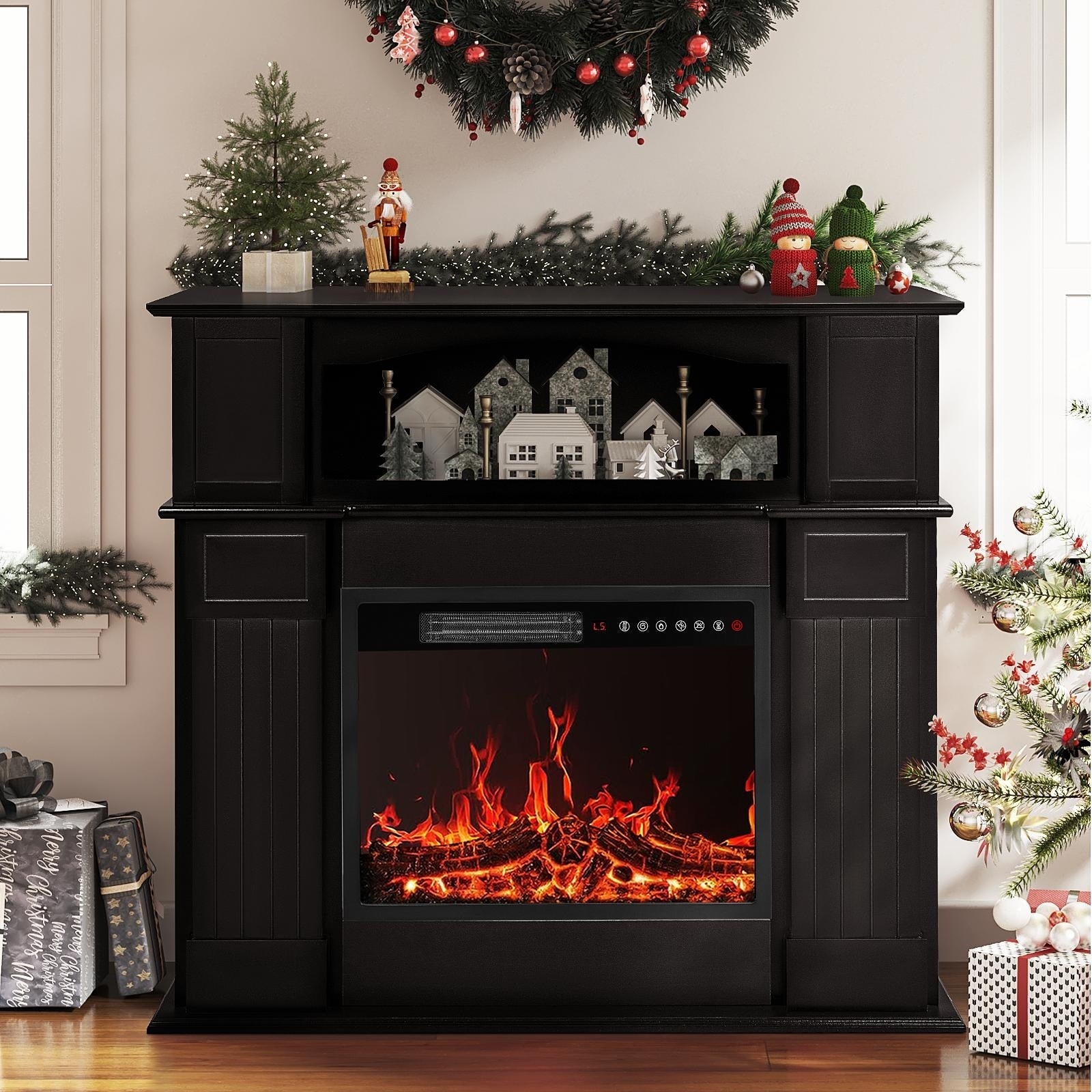 BOSSIN 43 Electric Fireplace with Mantel, 23 inch Electric Fireplace Insert,Freestanding TV Stand with Fireplace Wooden Firebox