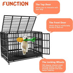 BOSSIN 48/38 inch Heavy Duty Indestructible Dog Crate, Escape Proof Dog Cage Kennel with Lockable Wheels