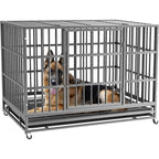 BOSSIN 48/38 inch Heavy Duty Indestructible Dog Crate, Escape Proof Dog Cage Kennel with Lockable Wheels