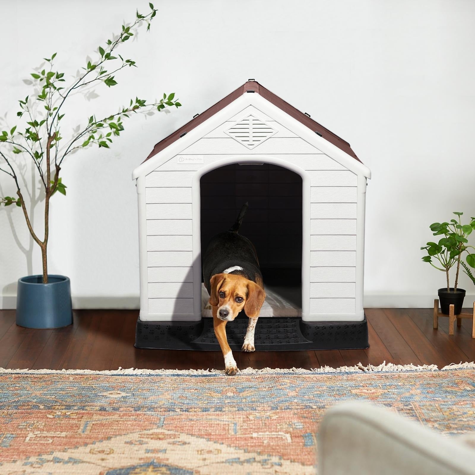 BOSSIN Plastic Dog House for Small to Large Sized Dogs, Indoor Outdoor Insulated Doghouse Puppy Shelter with Elevated Floor