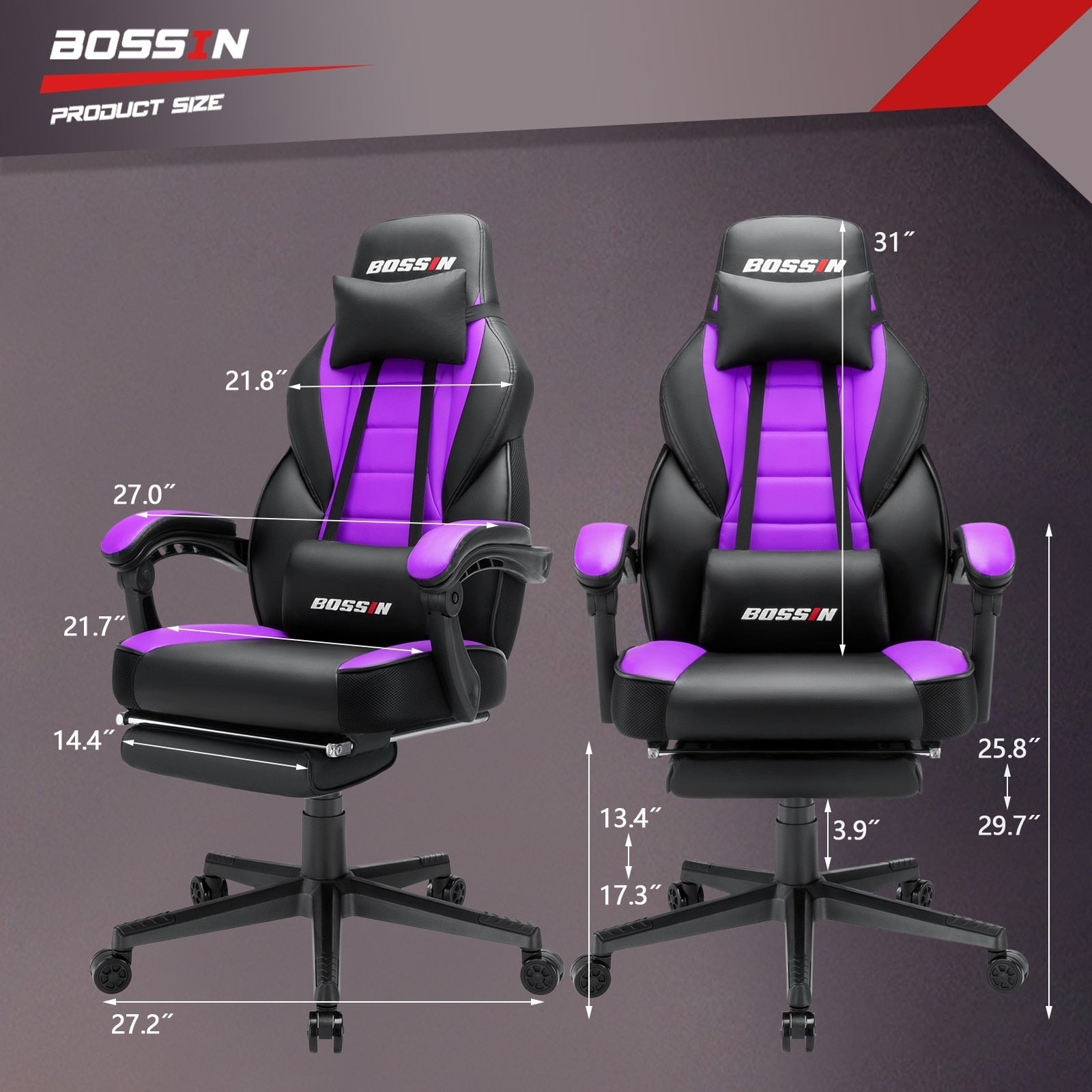BOSSIN Racing Style Gaming Chair,300 lbs Big and Tall gamer chair High Back Computer Chair