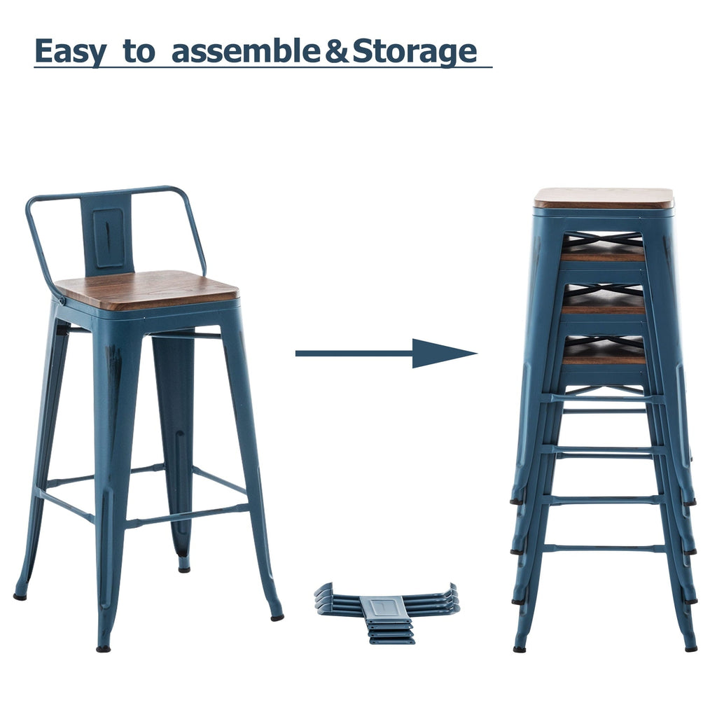 Bar Stools With Back set of 4 Industrial Metal Barstools with Wooden Seats