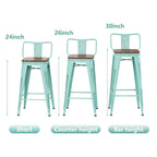Bar Stools With Back set of 4 Industrial Metal Barstools with Wooden Seats