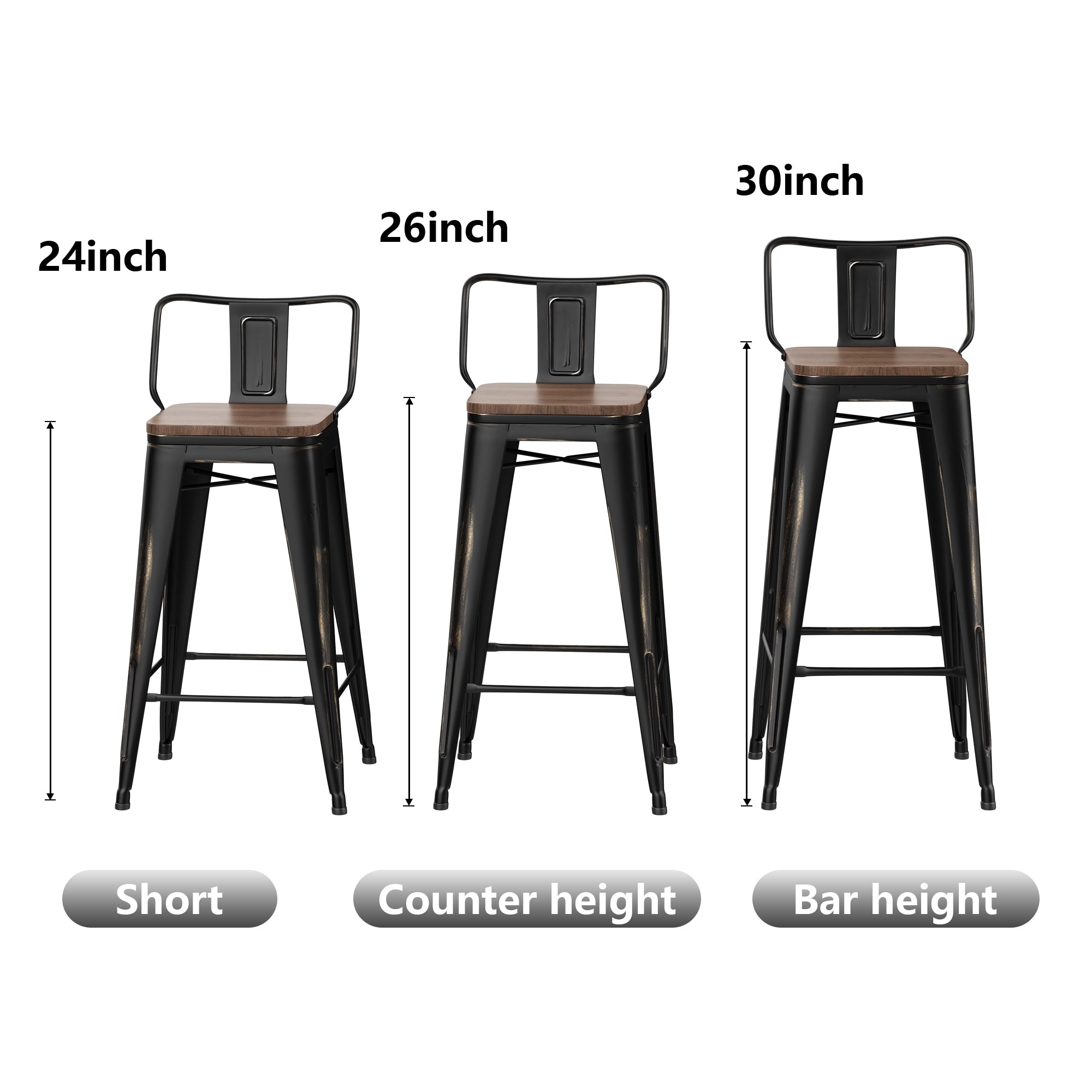 Bar Stools With Back set of 4 Industrial Metal Barstools with Wooden Seats