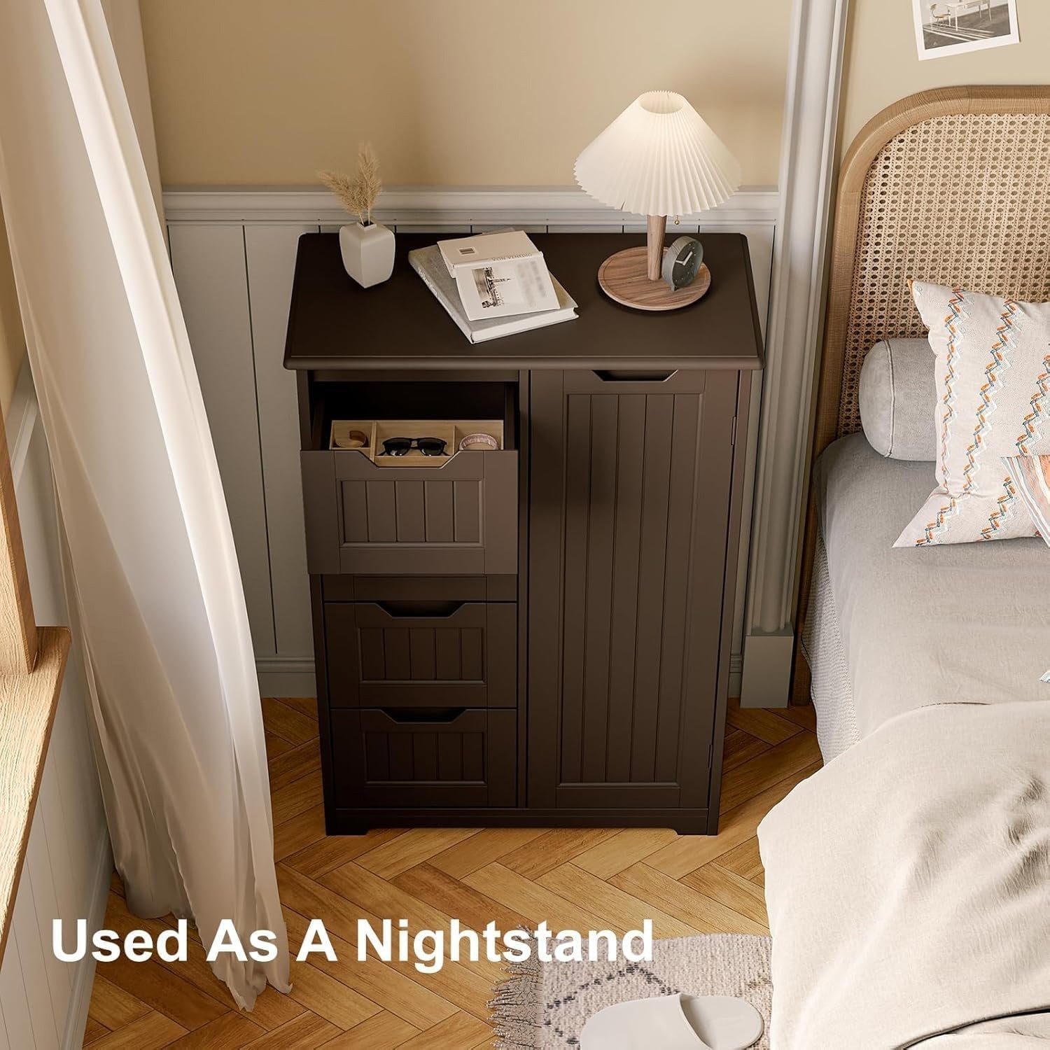 Bathroom Floor Storage Cabinet, Free-Standing Floor Storage Cabinet with 4 Draws and Adjustable Shelf