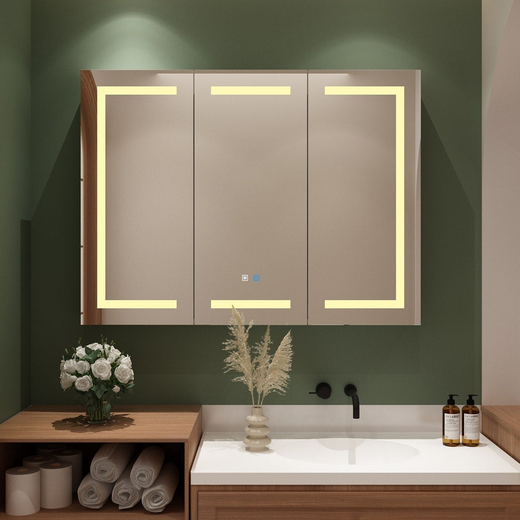 Bathroom Medicine Cabinet LED Mirror Anti-Fog 6000K Wall Cabinet White