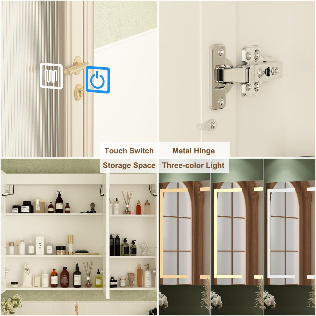 Bathroom Medicine Cabinet LED Mirror Anti-Fog 6000K Wall Cabinet White