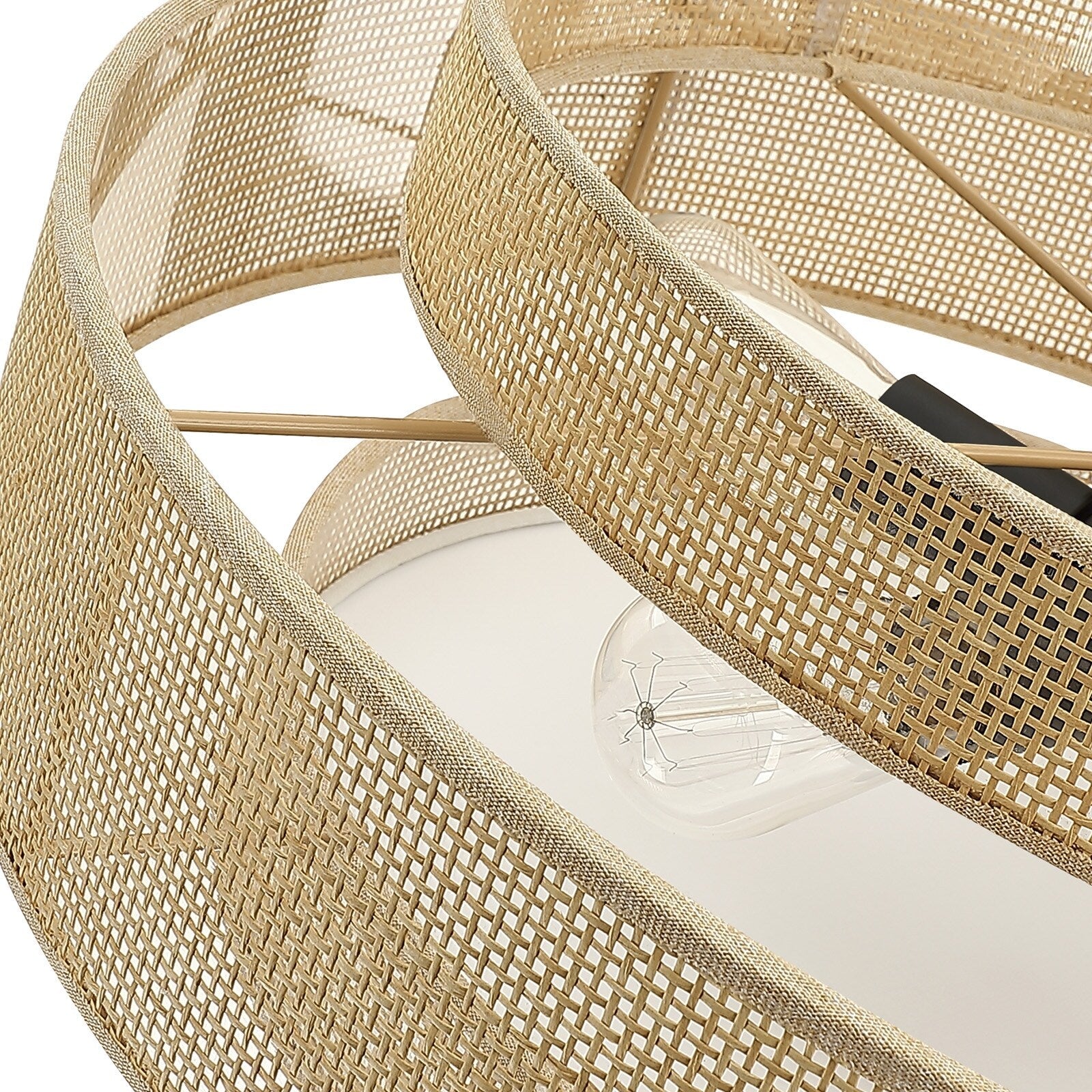 Bayou 5-Light Black Coastal Drum Chandelier with Double Rattan Shade - 24''W