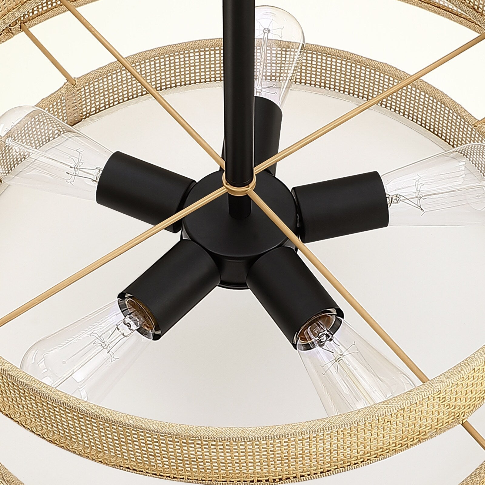 Bayou 5-Light Black Coastal Drum Chandelier with Double Rattan Shade - 24''W