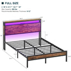 Farmhouse Wood Platform Bed Frame with Charged Station and LED Lights