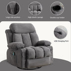 Beige Swivel Recliner with Massage, Heat & USB Charging