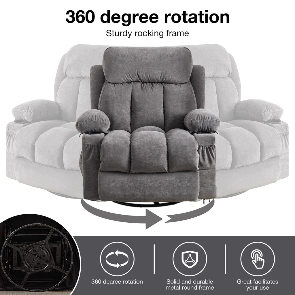 Beige Swivel Recliner with Massage, Heat & USB Charging