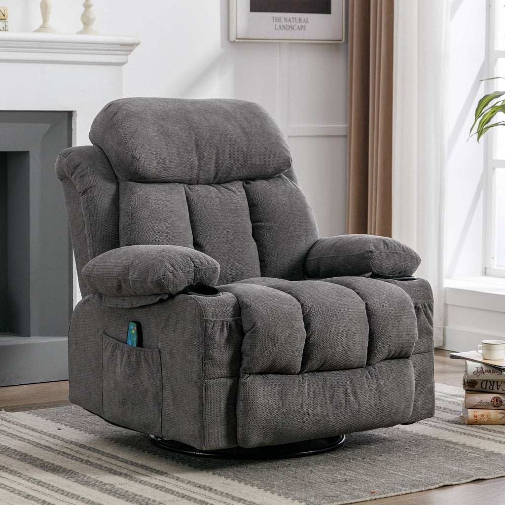 Beige Swivel Recliner with Massage, Heat & USB Charging