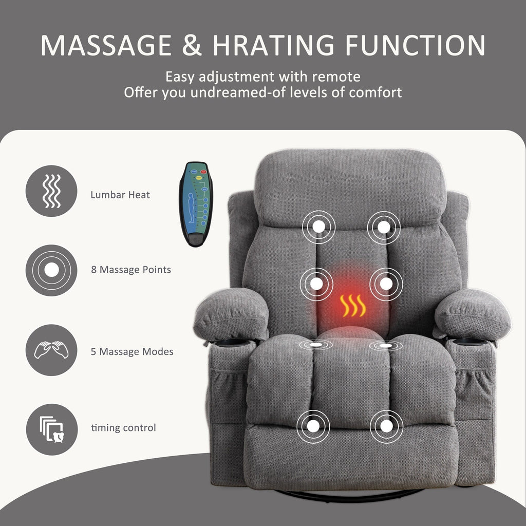 Beige Swivel Recliner with Massage, Heat & USB Charging