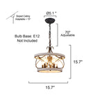 Bella Depot 5-Light Rustic Cage Wood Chandelier Dimmable Lighting, 15.7 Adjustable Farmhouse Pendant Light for Kitchen Island
