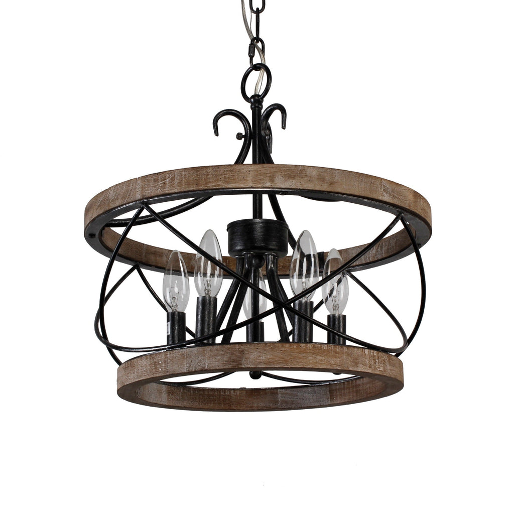 Bella Depot 5-Light Rustic Cage Wood Chandelier Dimmable Lighting, 15.7 Adjustable Farmhouse Pendant Light for Kitchen Island