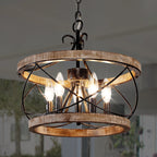 Bella Depot 5-Light Rustic Cage Wood Chandelier Dimmable Lighting, 15.7 Adjustable Farmhouse Pendant Light for Kitchen Island