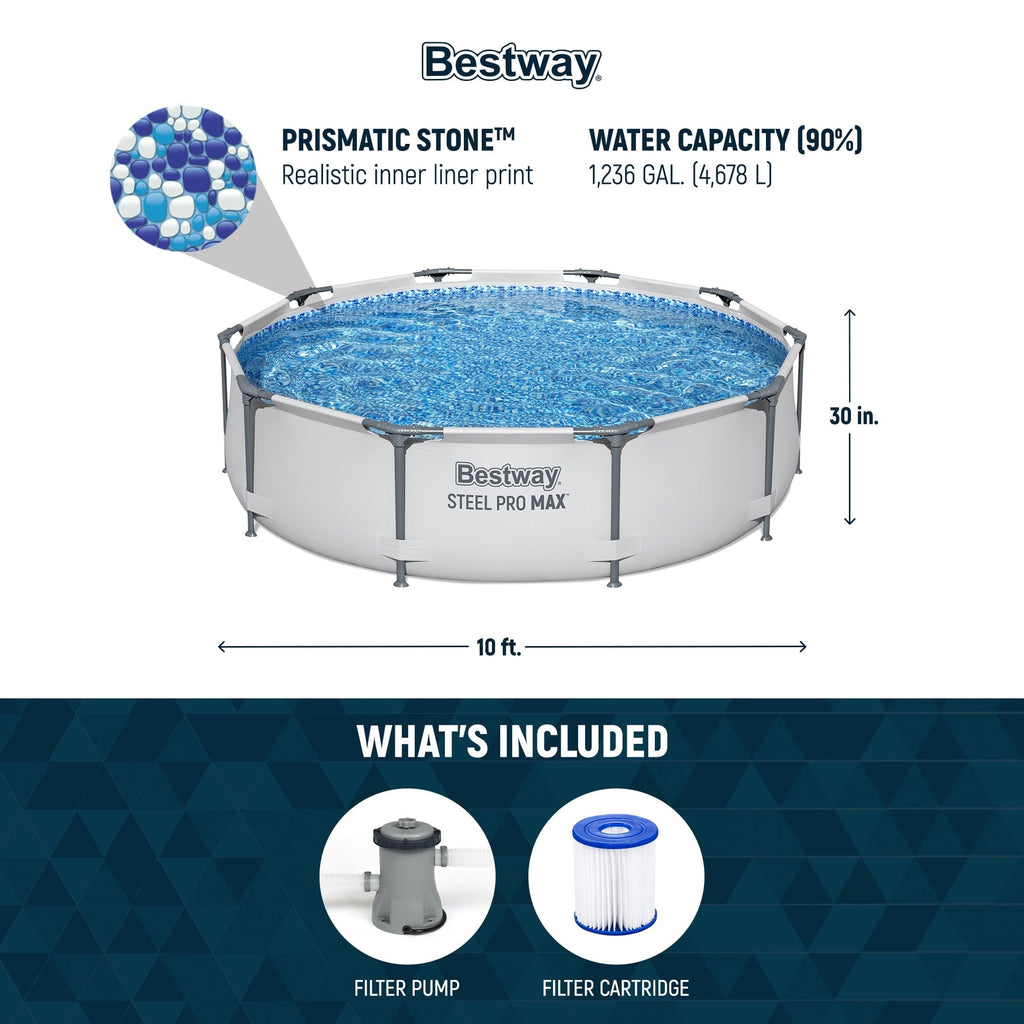 Bestway Steel Pro MAX 10'x30 Round Above Ground Outdoor Swimming Pool with Pump - 10ft. X 30in.