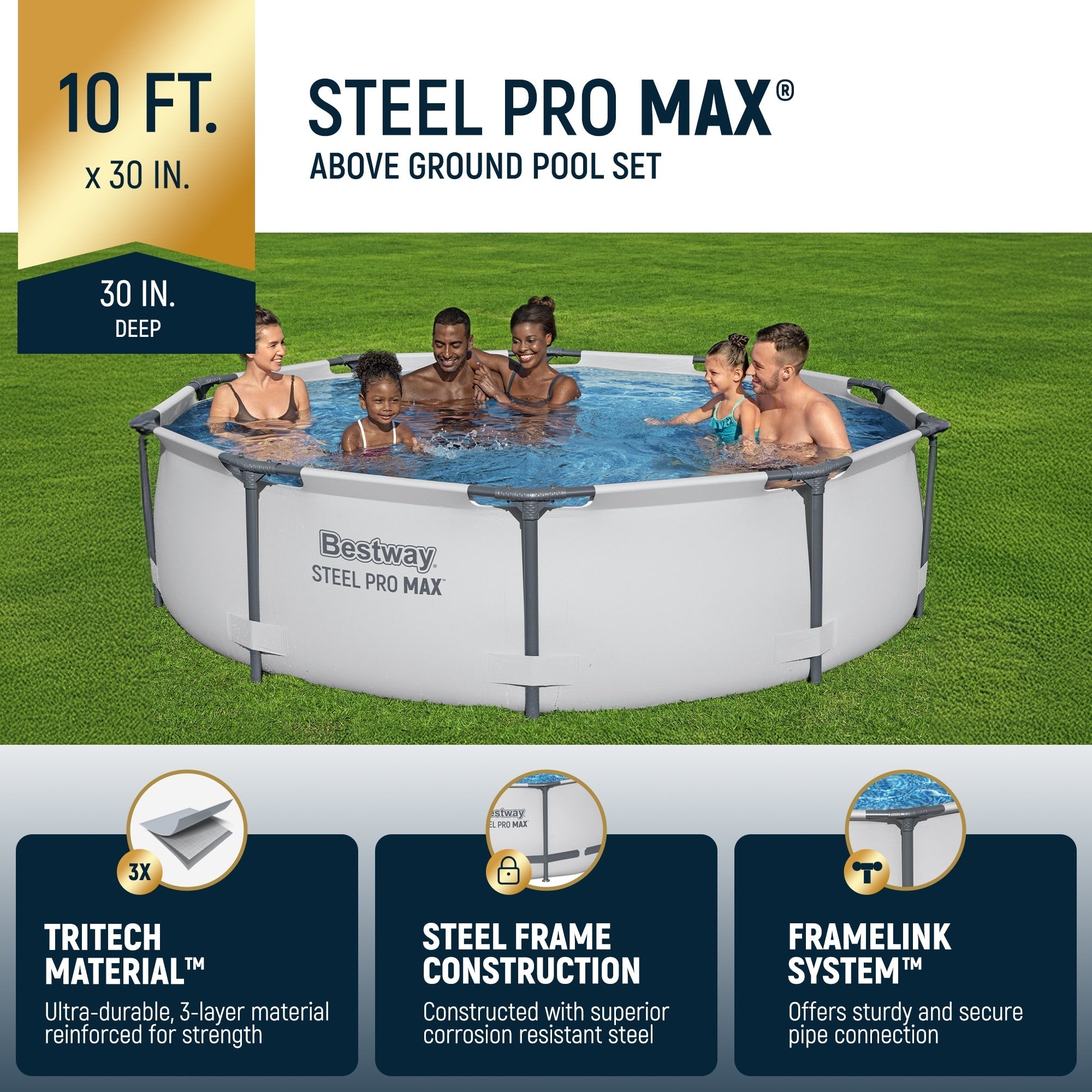 Bestway Steel Pro MAX 10'x30 Round Above Ground Outdoor Swimming Pool with Pump - 10ft. X 30in.