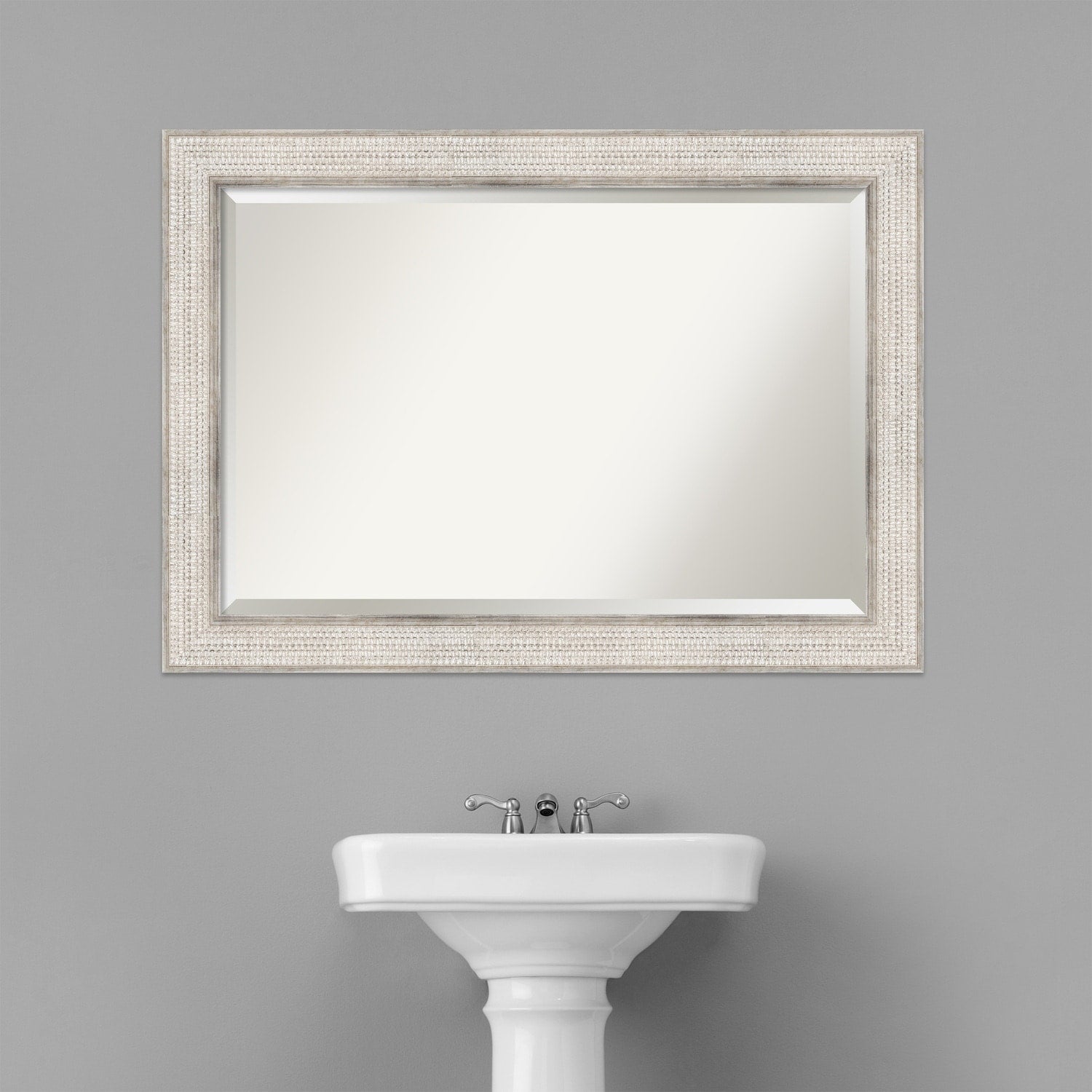 Beveled Wood Bathroom Wall Mirror - Trellis Silver Frame - Trellis Silver