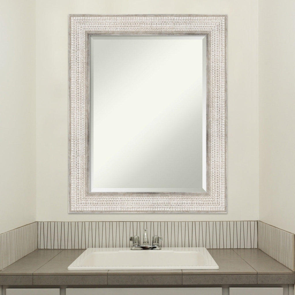 Beveled Wood Bathroom Wall Mirror - Trellis Silver Frame - Trellis Silver
