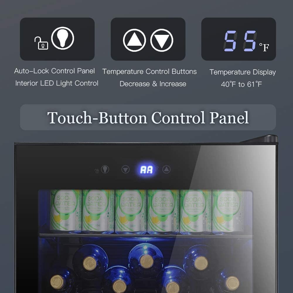 4.4cu.f Wine Cooler with LED Lights and Touch Buttons, Removable Shelves, Less Than 38dB