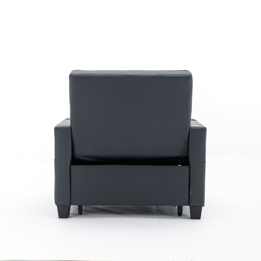 Black Faux Leather Convertible Sofa Bed with USB Ports