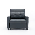 Black Faux Leather Convertible Sofa Bed with USB Ports