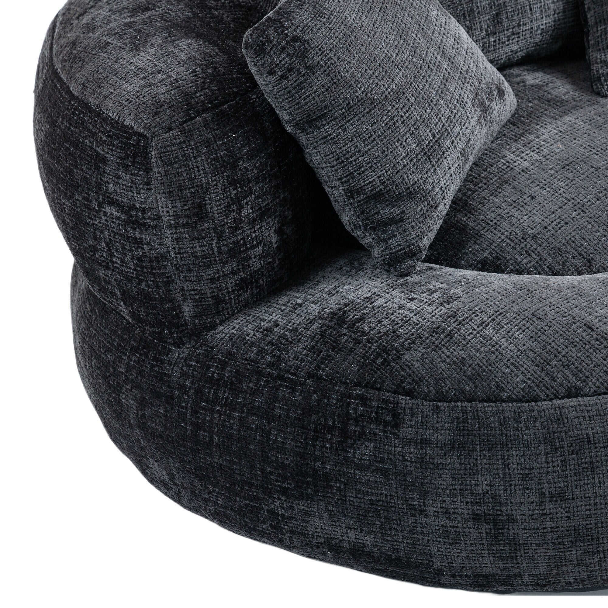 Black Oversized 42.52 Chenille Lazy Bean Bag Single Sofa with Three Pillows for Bedroom