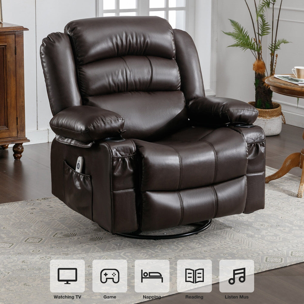 Black Swivel Rocker Recliner with Heat, Massage & USB Ports