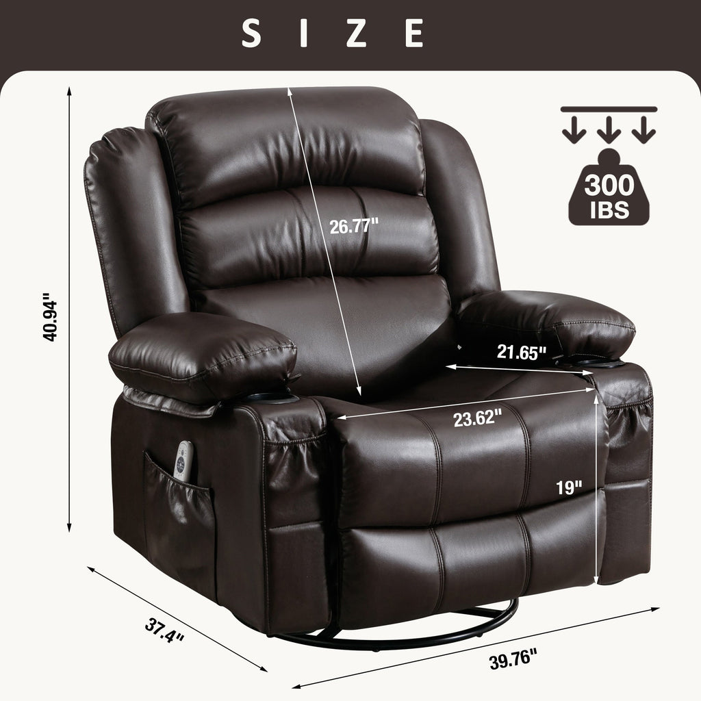 Black Swivel Rocker Recliner with Heat, Massage & USB Ports