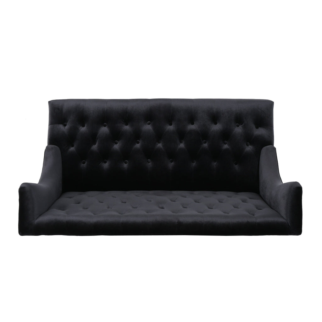 Black Velvet Button Tufted High Wingback Loveseat Sofa