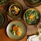 Bloomhouse Palermo Sun 16 Piece Double Bowl Stoneware Reactive Glaze Plates and Bowls Dinnerware Set