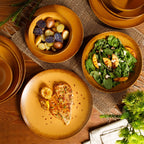 Bloomhouse Palermo Sun 16 Piece Double Bowl Stoneware Reactive Glaze Plates and Bowls Dinnerware Set