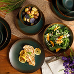 Bloomhouse Palermo Sun 16 Piece Double Bowl Stoneware Reactive Glaze Plates and Bowls Dinnerware Set