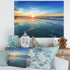 Blue Seashore with Distant Sunset - Seashore Canvas Wall Art